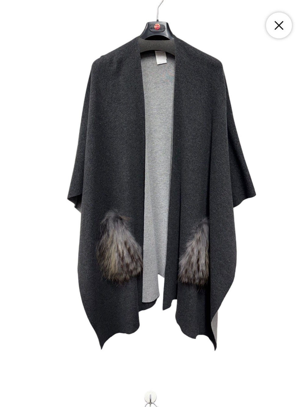 Marina Rinaldi Stresa Reversible Fox Fur Pocket Poncho NWT